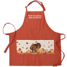 Load image into Gallery viewer, First We Gobble, Then We Wobble Embroidered Apron