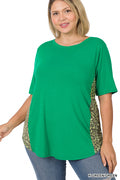 Load image into Gallery viewer, Short Sleeve Leopard Side Panel Top - Kelly Green &amp; Green
