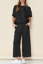 Load image into Gallery viewer, Black Textured Short Sleeve Pants Set
