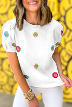 Load image into Gallery viewer, Embroidered Flower Puff Sleeve Top
