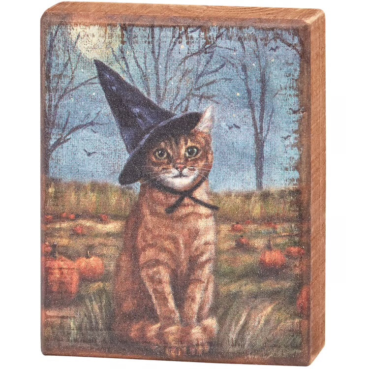 Witch Cat Block Sign