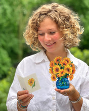 Load image into Gallery viewer, Fresh Cut Paper Bouquet - MINI Sunflowers Blue Vase
