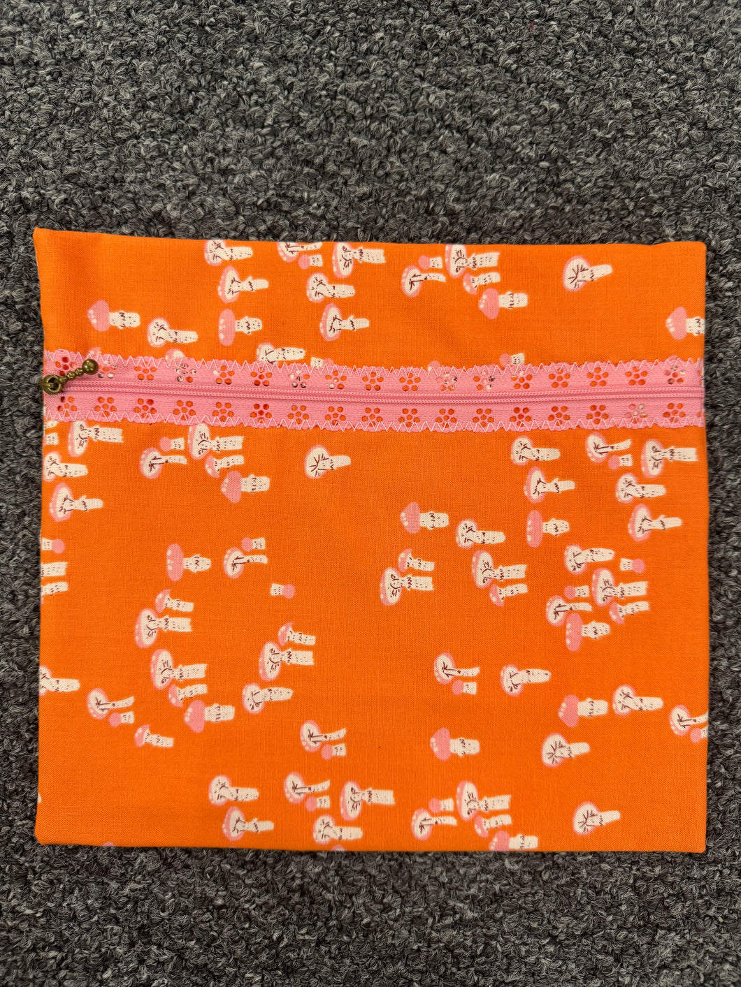 Orange Mushrooms  Handmade Zipper Bag - Cassy Raymond