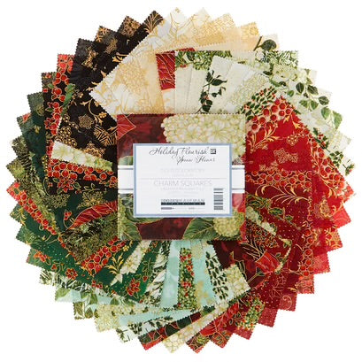 Holiday Flourish Snow Flower - Gold Colorstory- 5 Inch Stacker (Charm Pack)