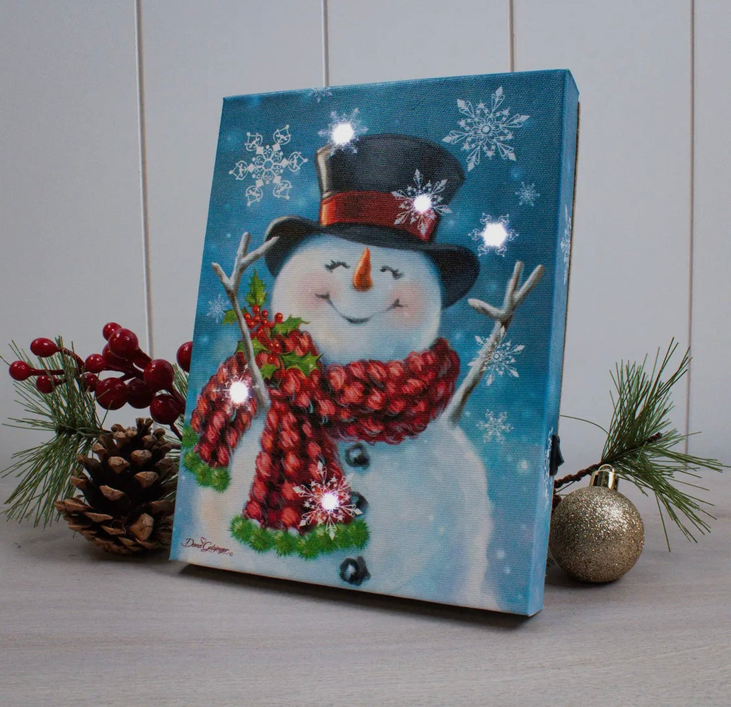 Joyful Jolly Snowman - Tabletop Lighted Canvas