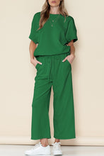 Load image into Gallery viewer, Emerald Green Textured Short Sleeve Pants Set
