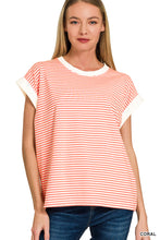 Load image into Gallery viewer, Coral Striped Contrast Top
