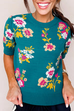 Load image into Gallery viewer, Blue Floral Short Sleeve Sweater
