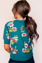Load image into Gallery viewer, Blue Floral Short Sleeve Sweater
