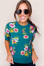 Load image into Gallery viewer, Blue Floral Short Sleeve Sweater
