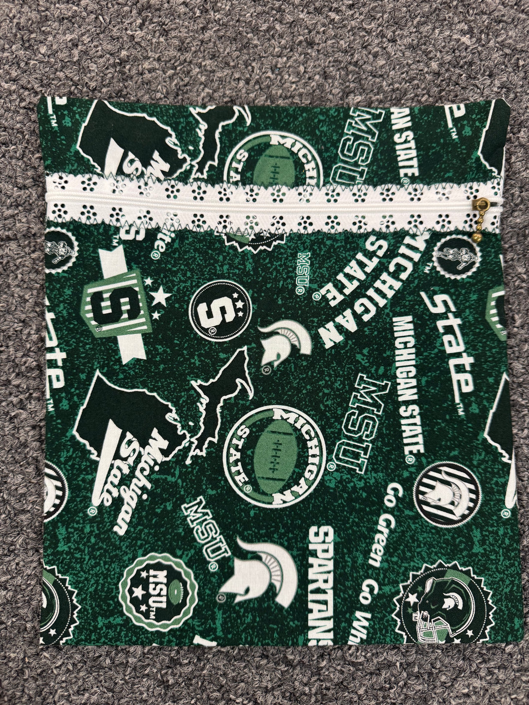 MSU White Handmade Zipper Bag - Cassy Raymond