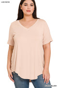 Load image into Gallery viewer, Short Sleeve V Neck High Low Top - Dusty Blush
