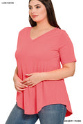 Load image into Gallery viewer, Short Sleeve V Neck High Low Top - Desert Rose

