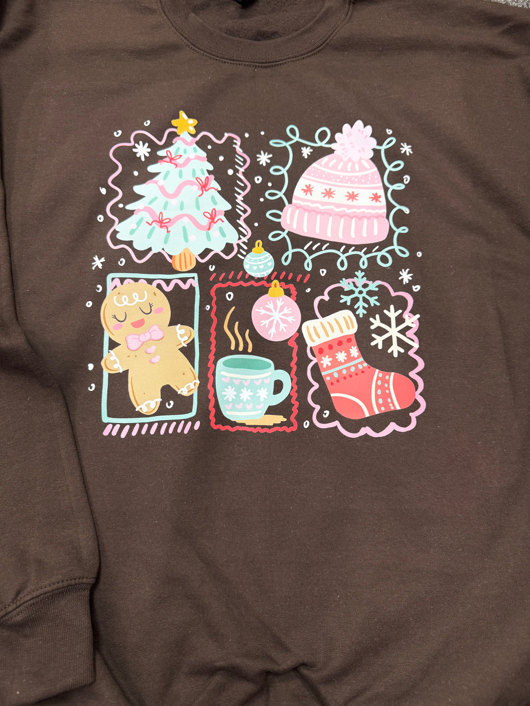Brown Christmas Collage Sweatshirt