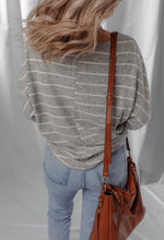 Load image into Gallery viewer, Grey Stripe Dolman Sleeve Sweater
