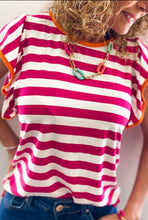 Load image into Gallery viewer, Raspberry &amp; Orange Striped Ruffle Sleeve Top
