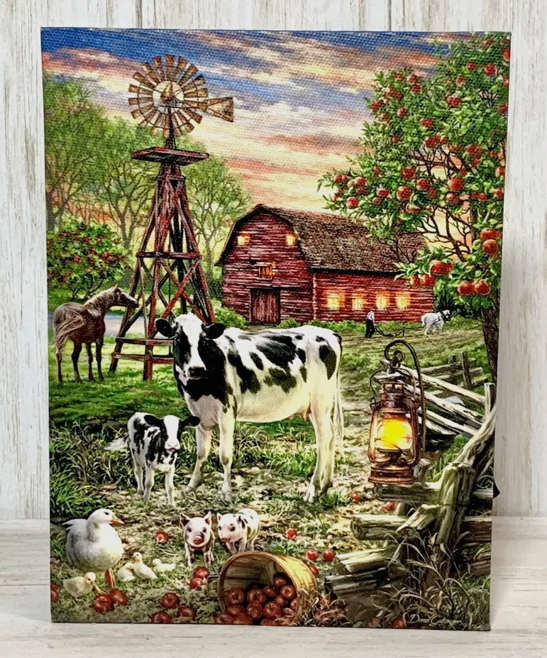Old Country Farm - Tabletop Lighted Canvas