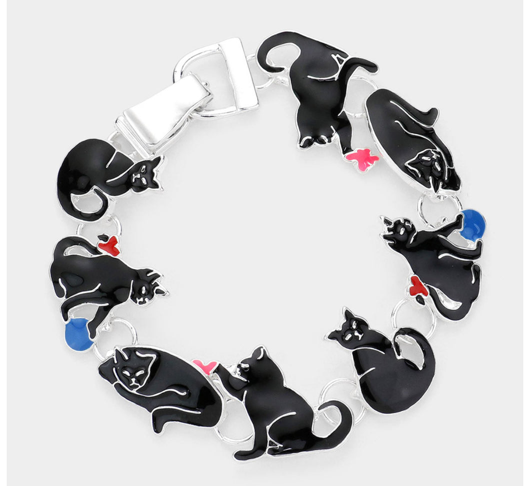 Black Cat Enamel Link Bracelet
