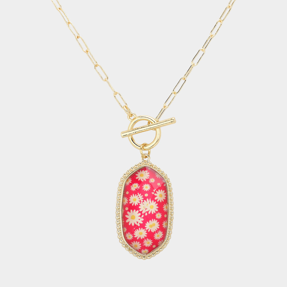 Fuschia Hexagon Daisy Necklace & Earring Set