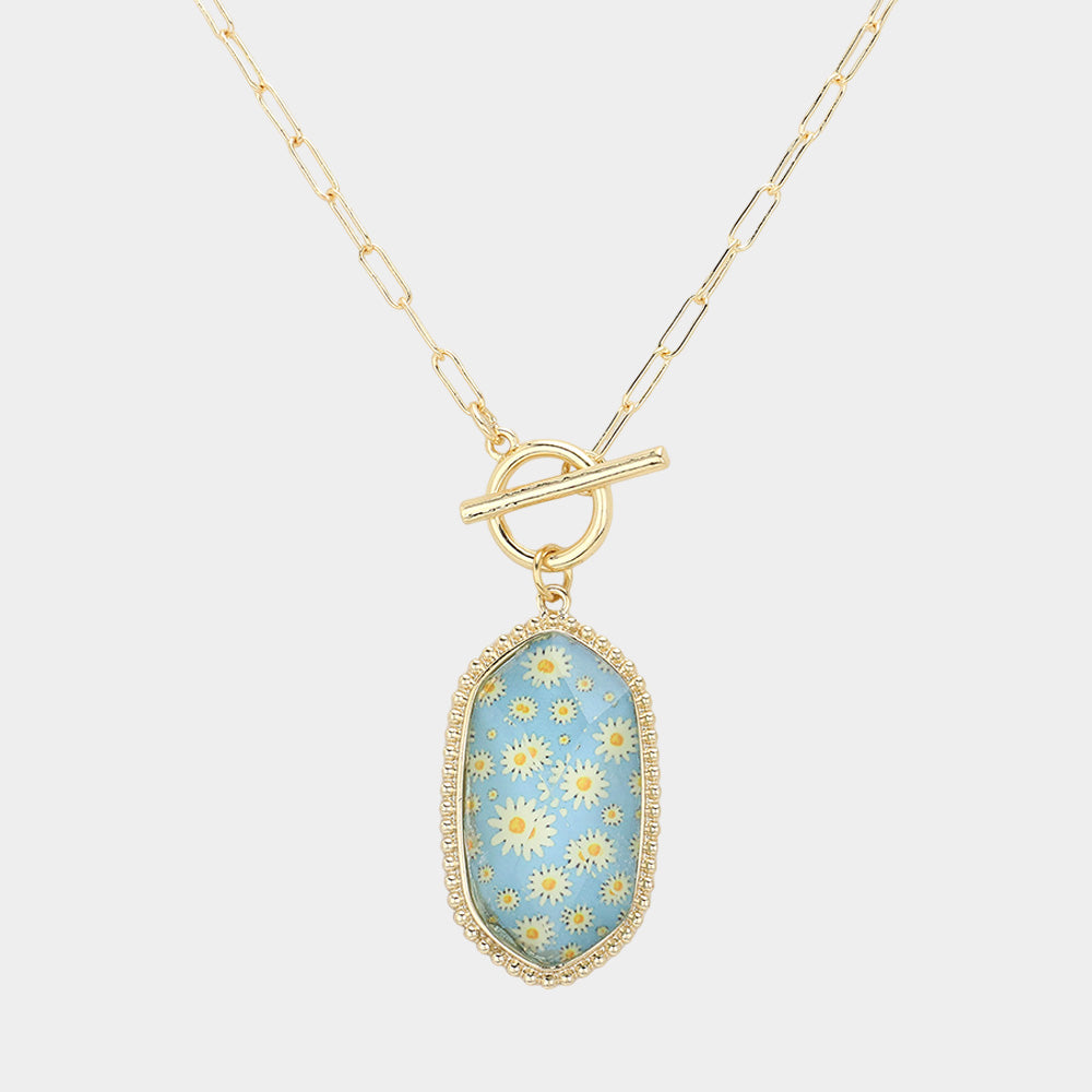 Light Blue Hexagon Daisy Necklace & Earring Set