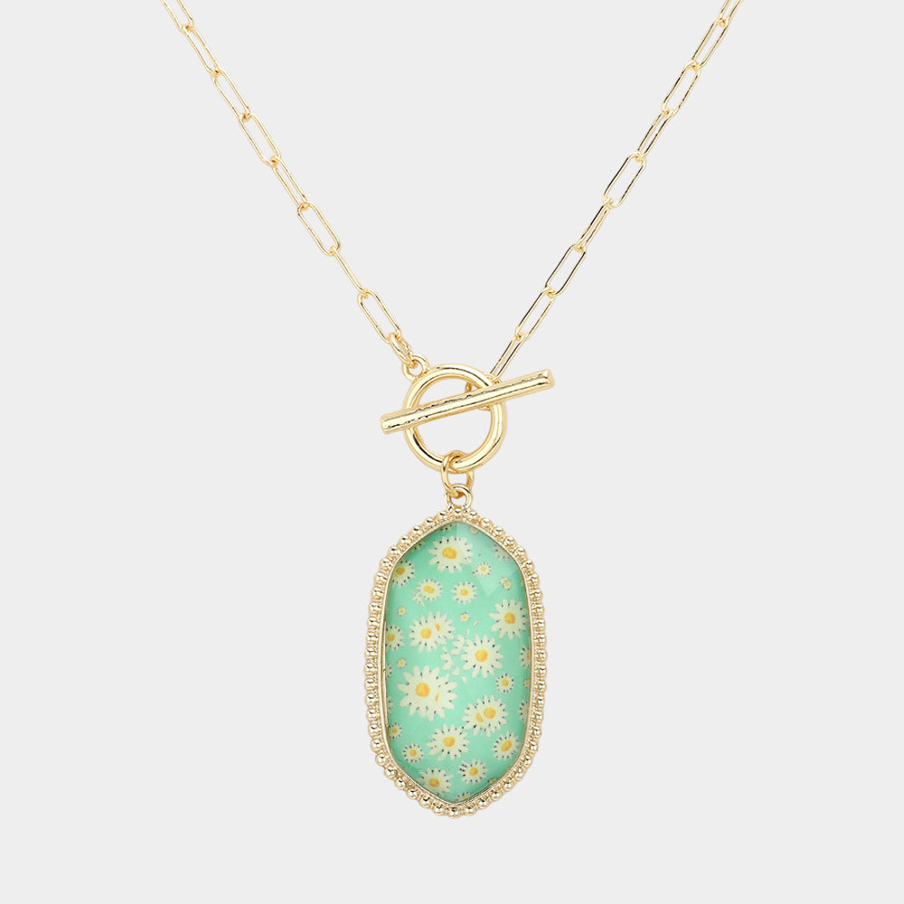 Mint Hexagon Daisy Necklace & Earring Set