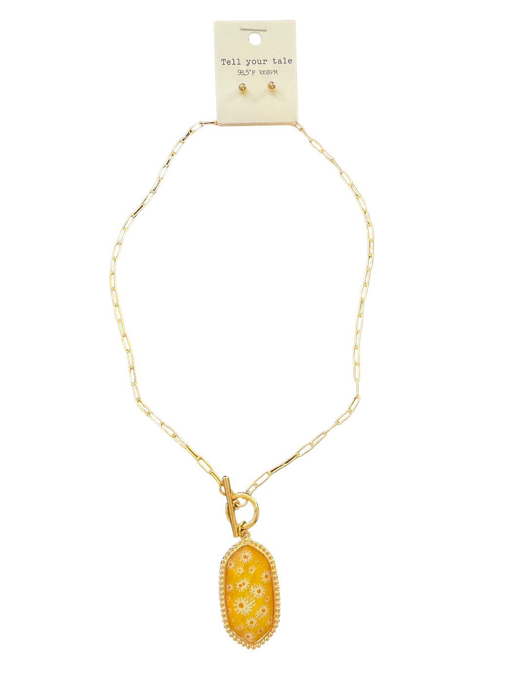 Yellow Hexagon Daisy Necklace & Earring Set