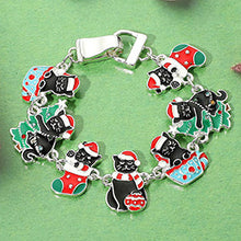 Load image into Gallery viewer, Christmas Black Cats Enamel Link Bracelet
