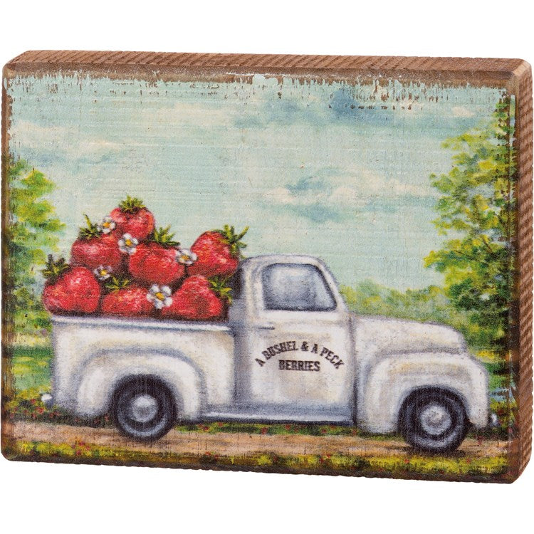 Strawberries Bushel & A Peck Block Sign