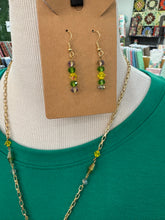 Load image into Gallery viewer, Green &amp; Yellow Beaded Necklace &amp; Earring Set
