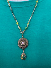 Load image into Gallery viewer, Green &amp; Yellow Beaded Necklace &amp; Earring Set
