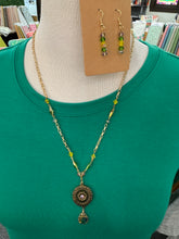 Load image into Gallery viewer, Green &amp; Yellow Beaded Necklace &amp; Earring Set
