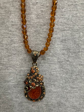 Load image into Gallery viewer, Brown &amp; Floral Beaded Necklace &amp; Earring Set
