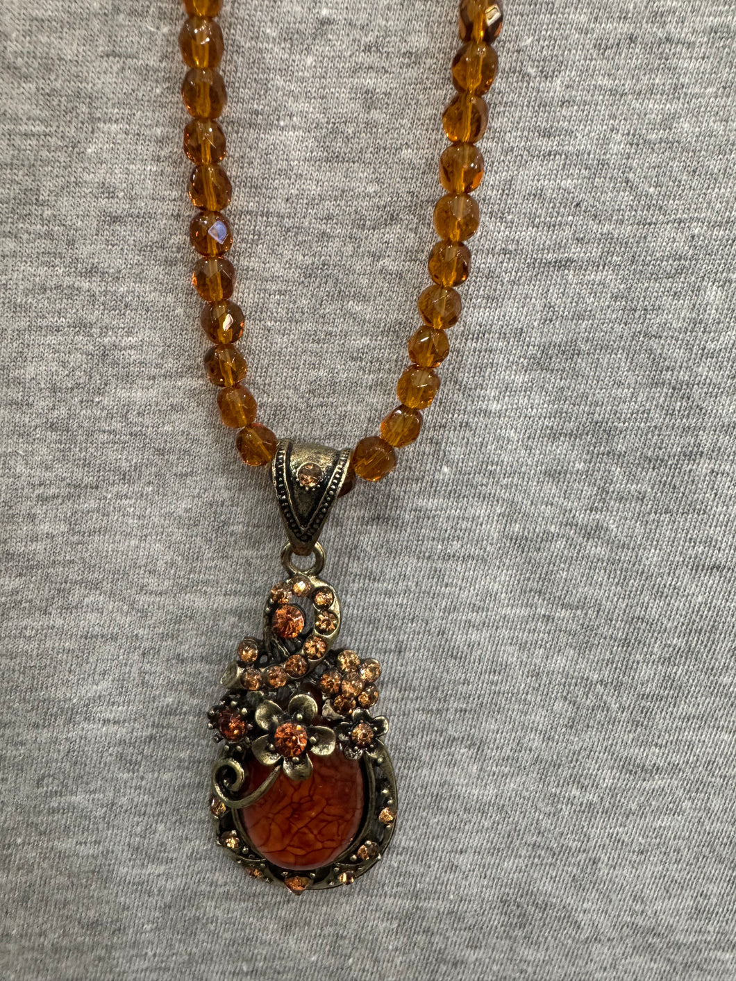 Brown & Floral Beaded Necklace & Earring Set