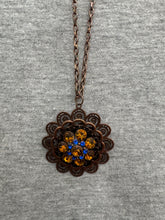 Load image into Gallery viewer, Blue &amp; Orange Flower Beaded Necklace &amp; Earring Set
