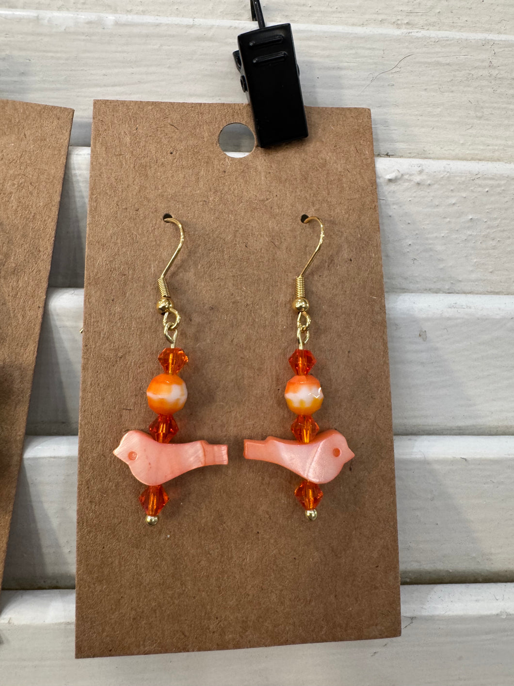 Orange Bird Beaded Dangle Earrings