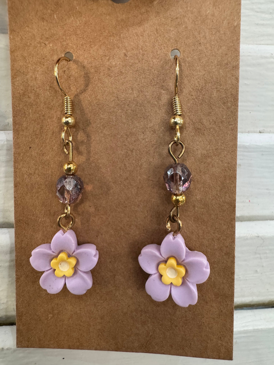 Purple Flower Beaded Dangle Earrings