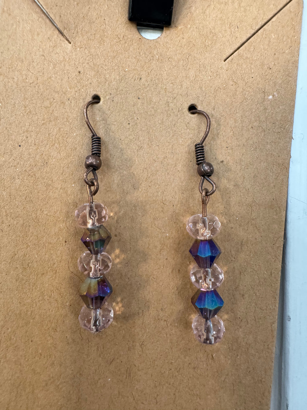 Pink & Iridescent Beaded Dangle Earrings