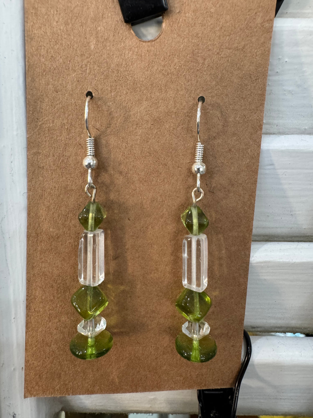 Green & Clear Beaded Dangle Earrings