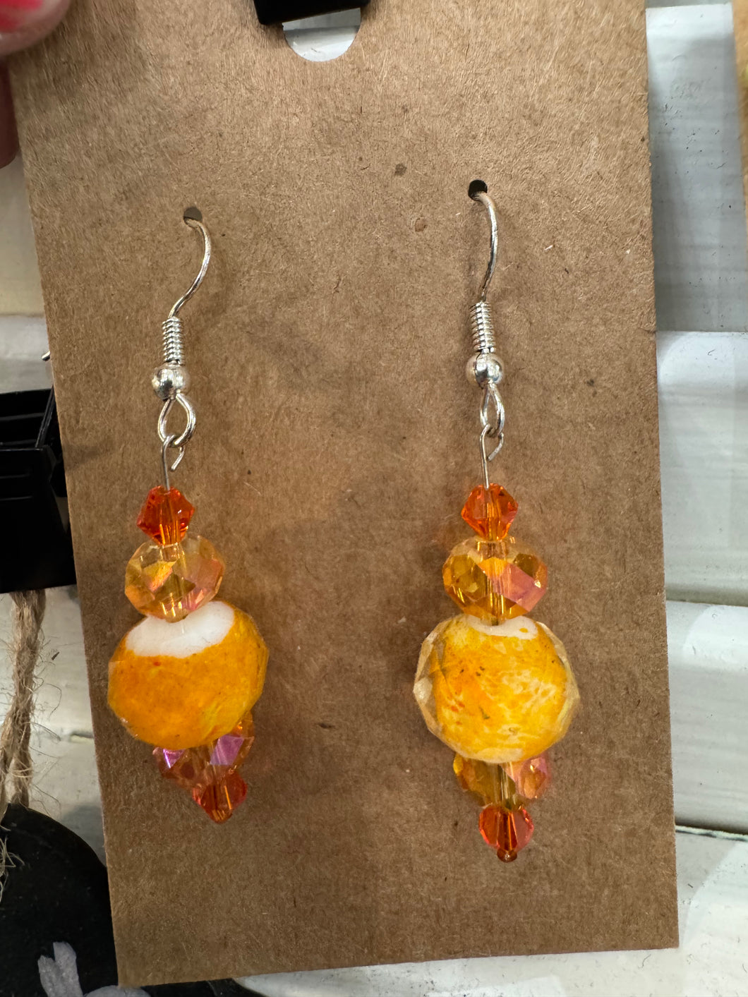 Orange Beaded Dangle Earrings