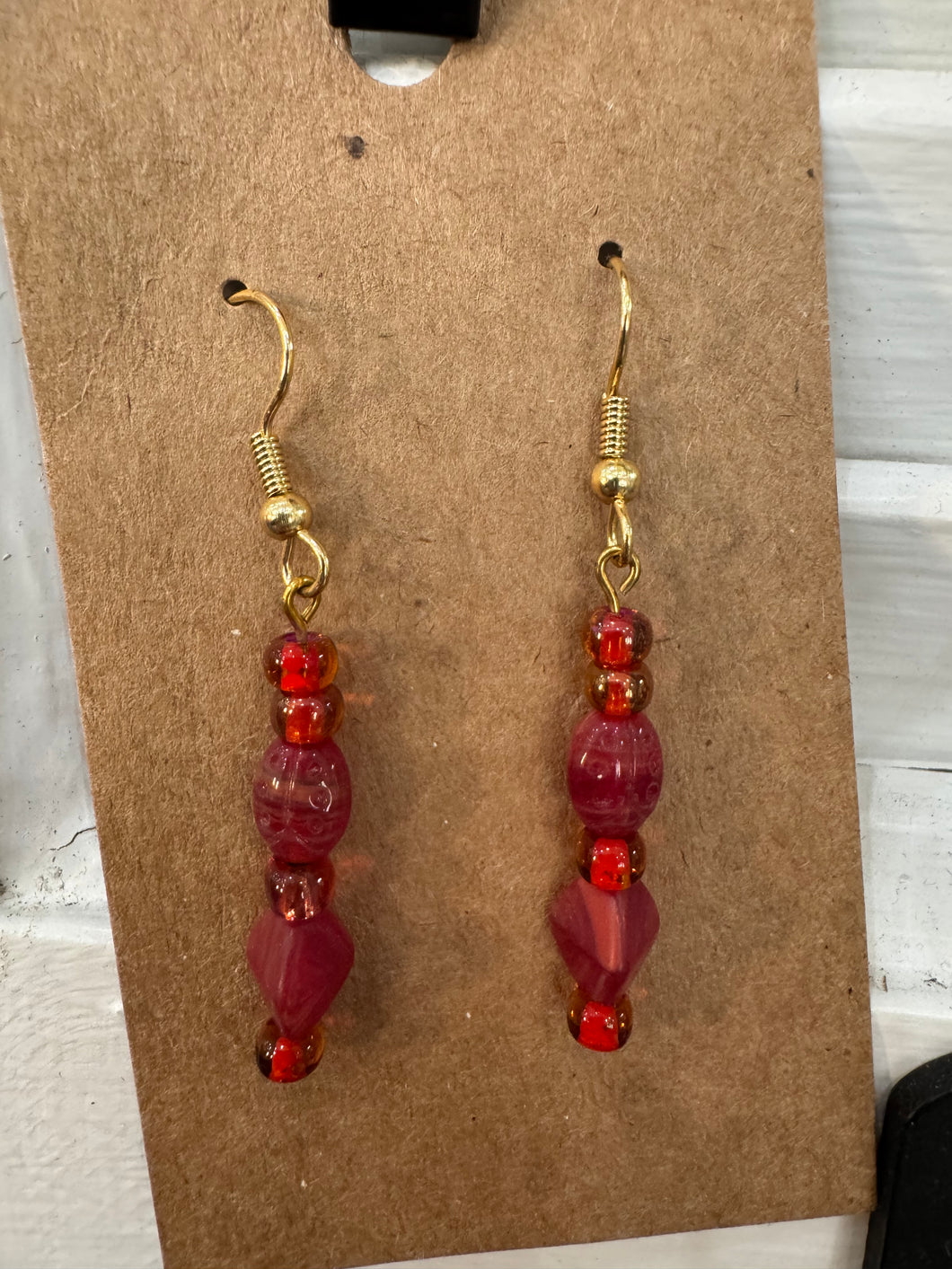 Red Variations Beaded Dangle Earrings