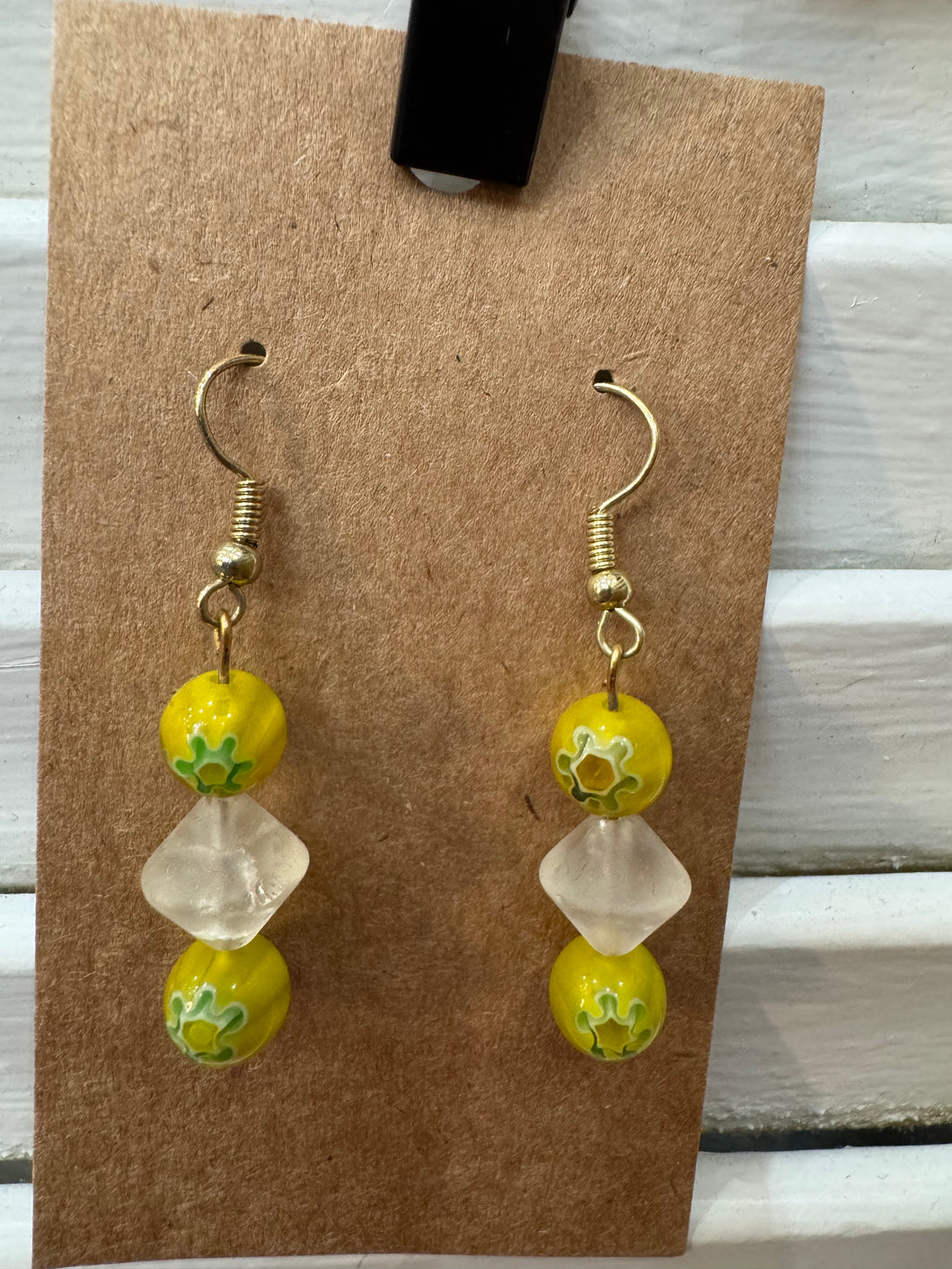 Yellow Flower & Clear Dangle Earrings