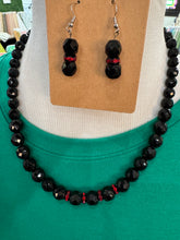 Load image into Gallery viewer, Black &amp; Red Beaded Necklace &amp; Earring Set
