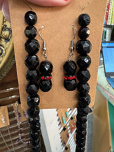 Load image into Gallery viewer, Black &amp; Red Beaded Necklace &amp; Earring Set
