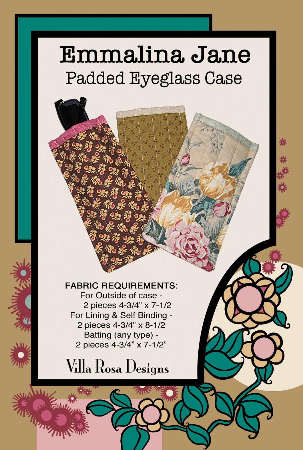 Emmalina Jane - Padded Eyeglass Case Pattern - Villa Rosa Design
