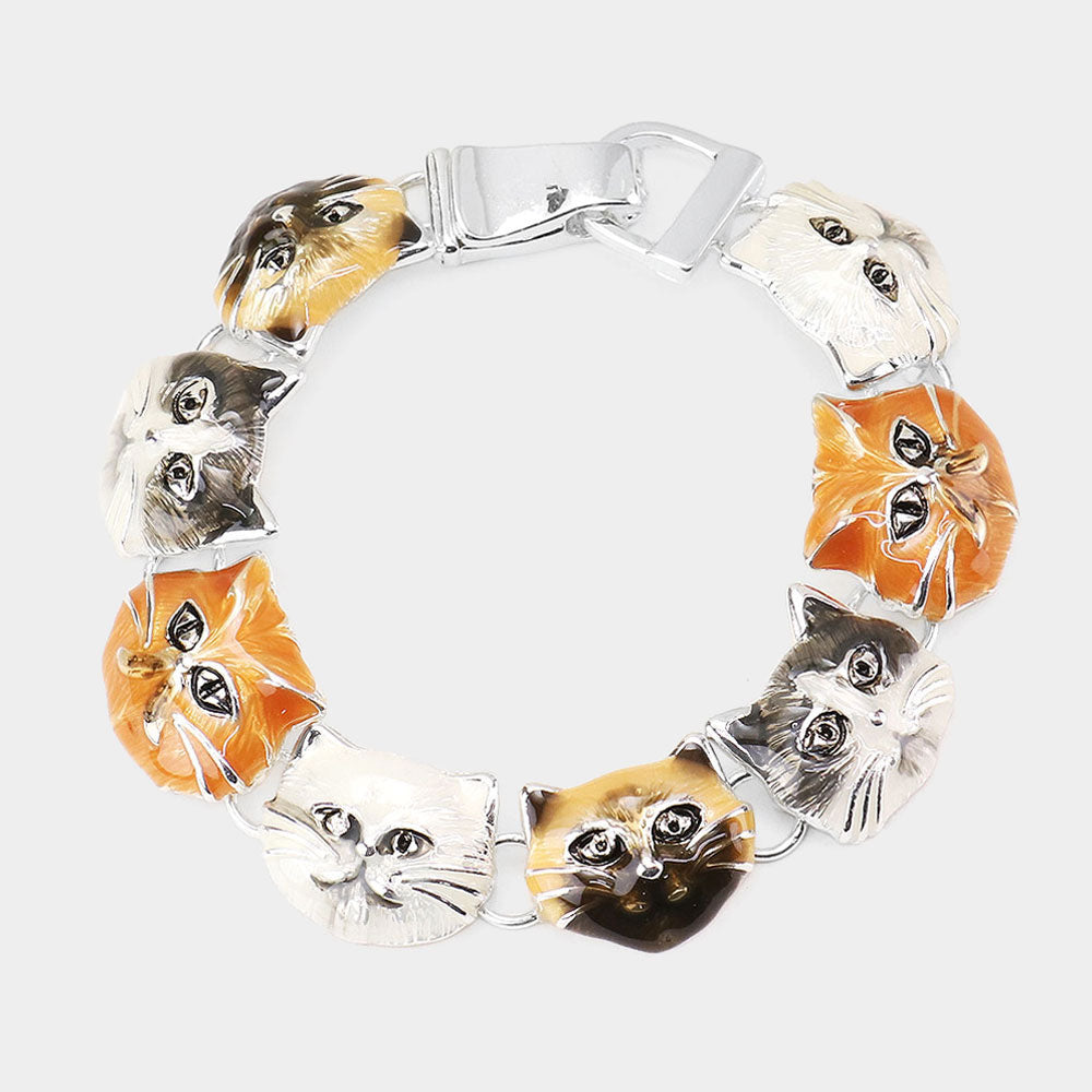Cat Faces Enamel Link Bracelet