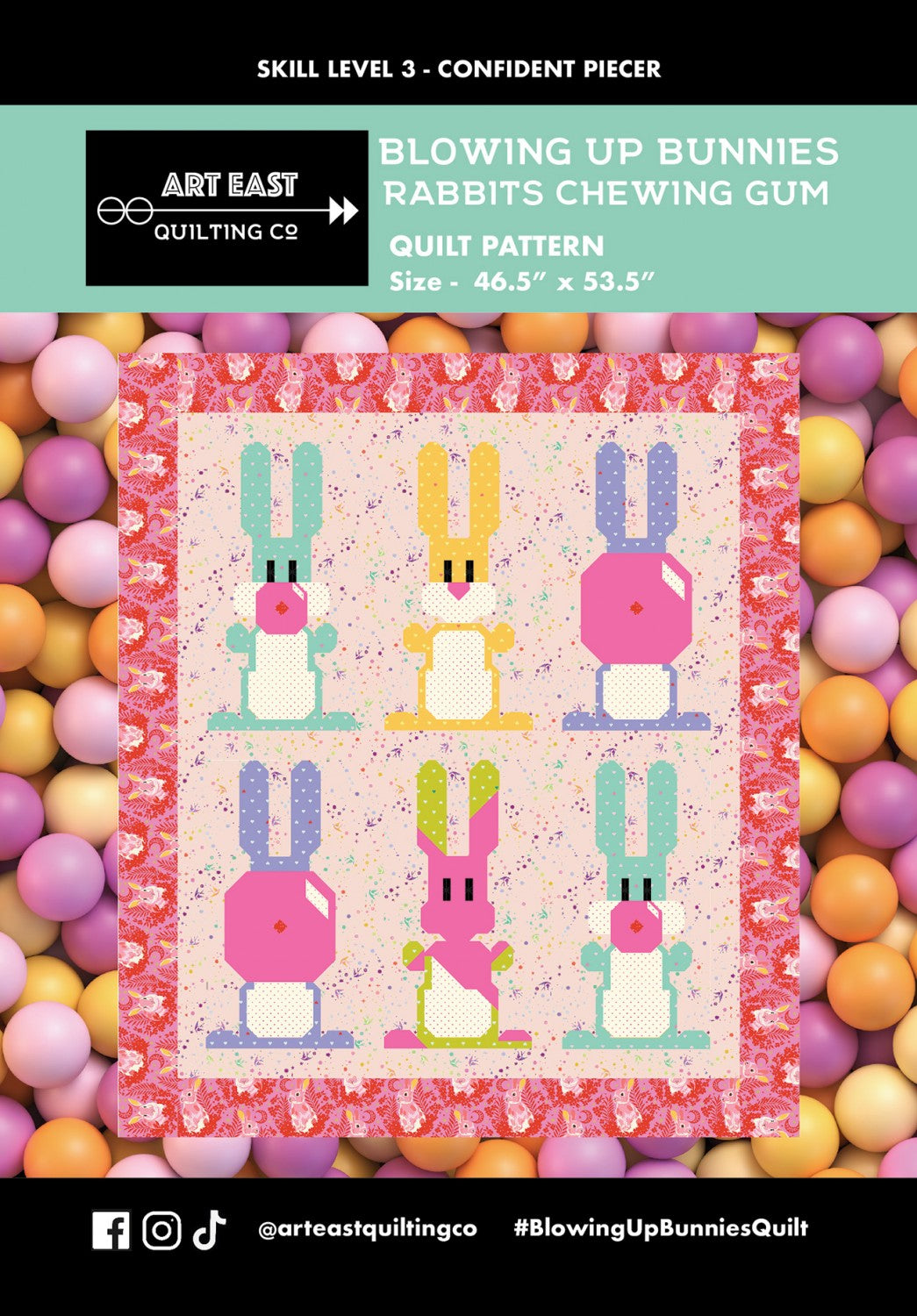 Blowing Up Bunnies - Rabbits Chewing Gum - Art East Quilt Co