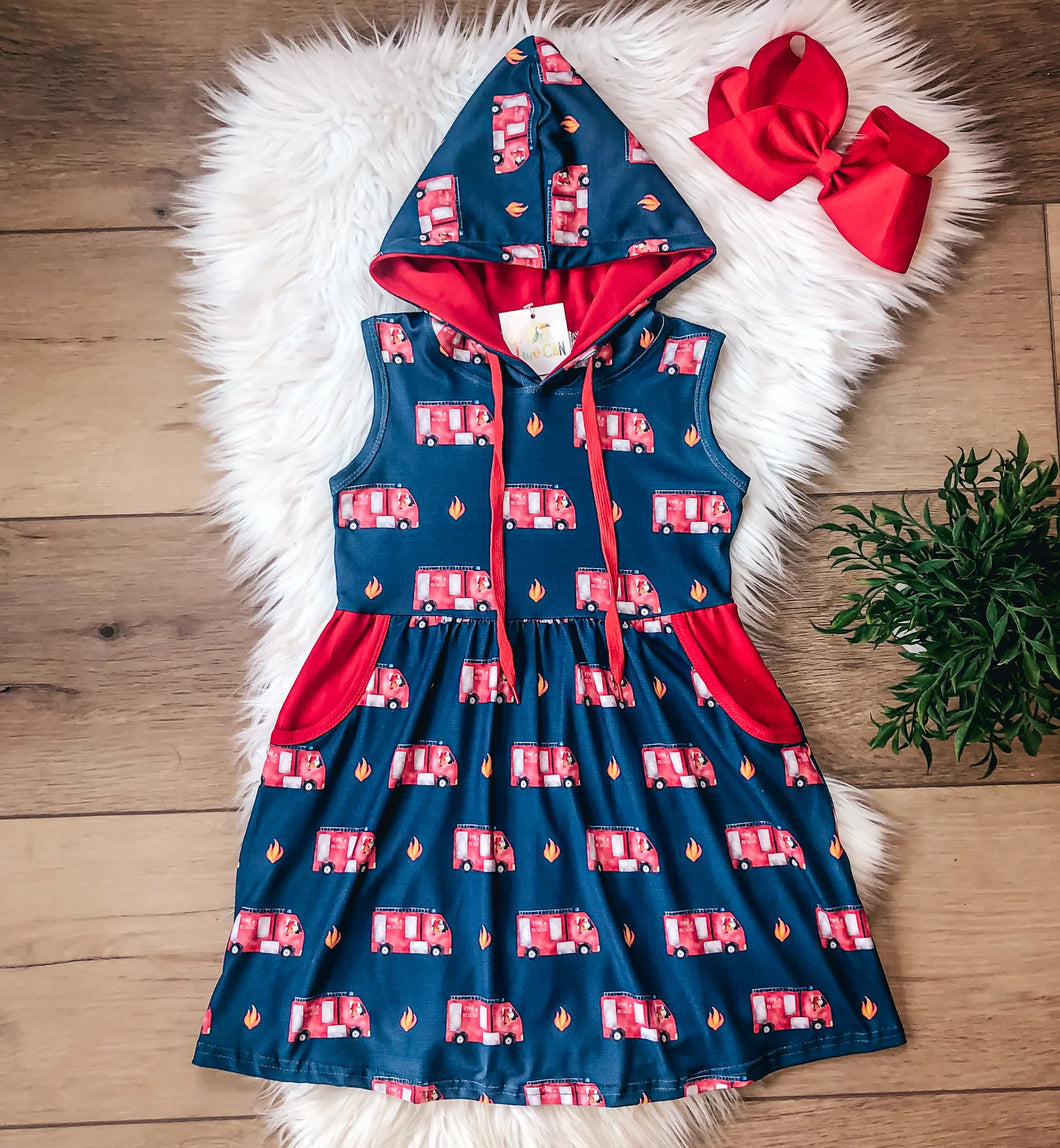 Sound The Alarm Fire Truck Hooded Dress