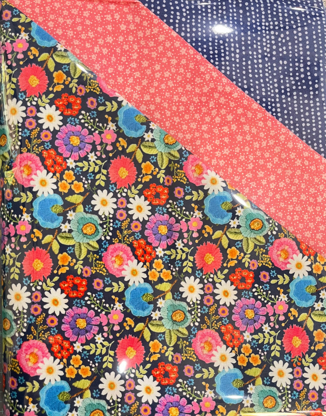Navy Stitched Flowers & Dots -  3 Yard Bundle