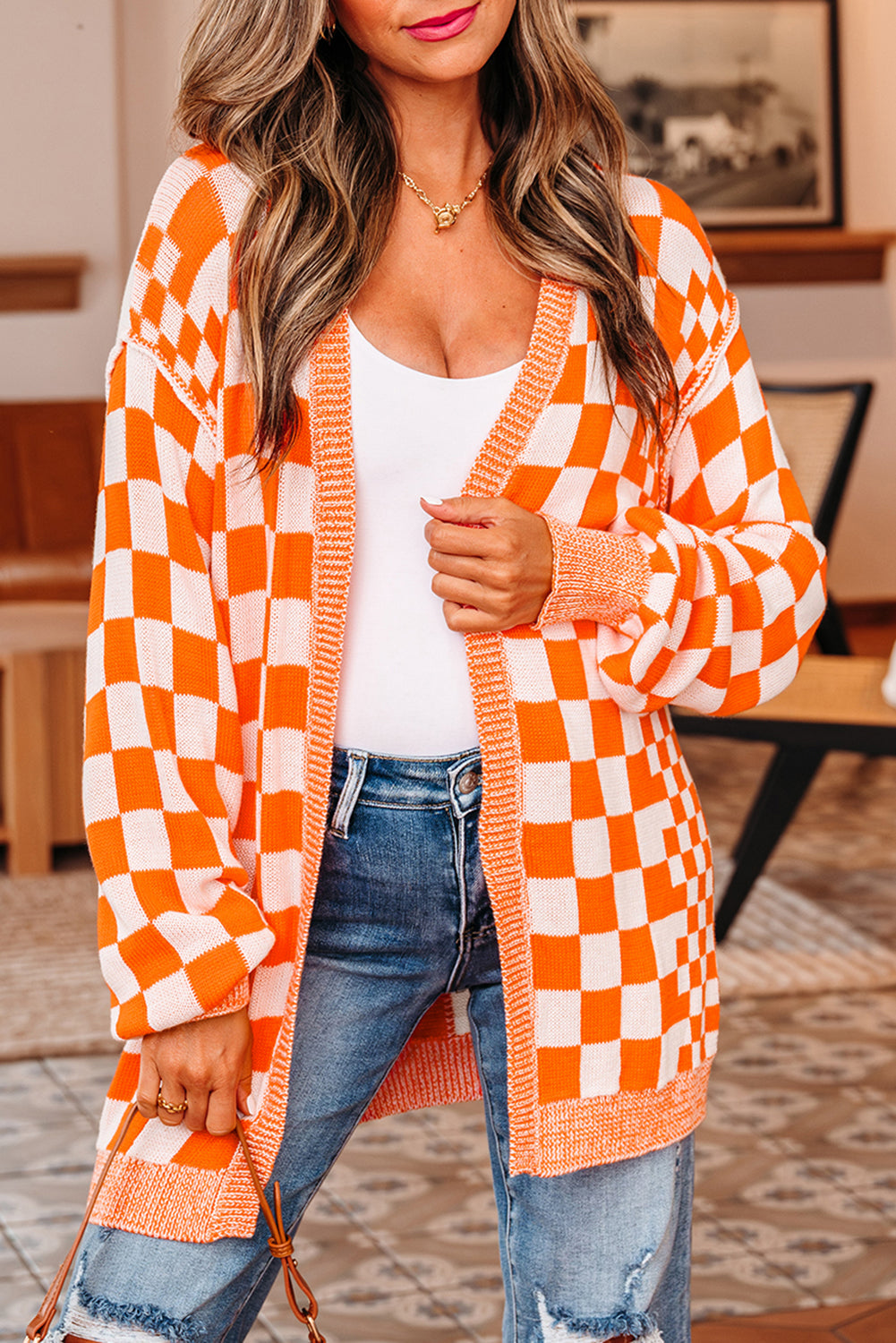 Orange Checkered Cardigan – Summit St Shop