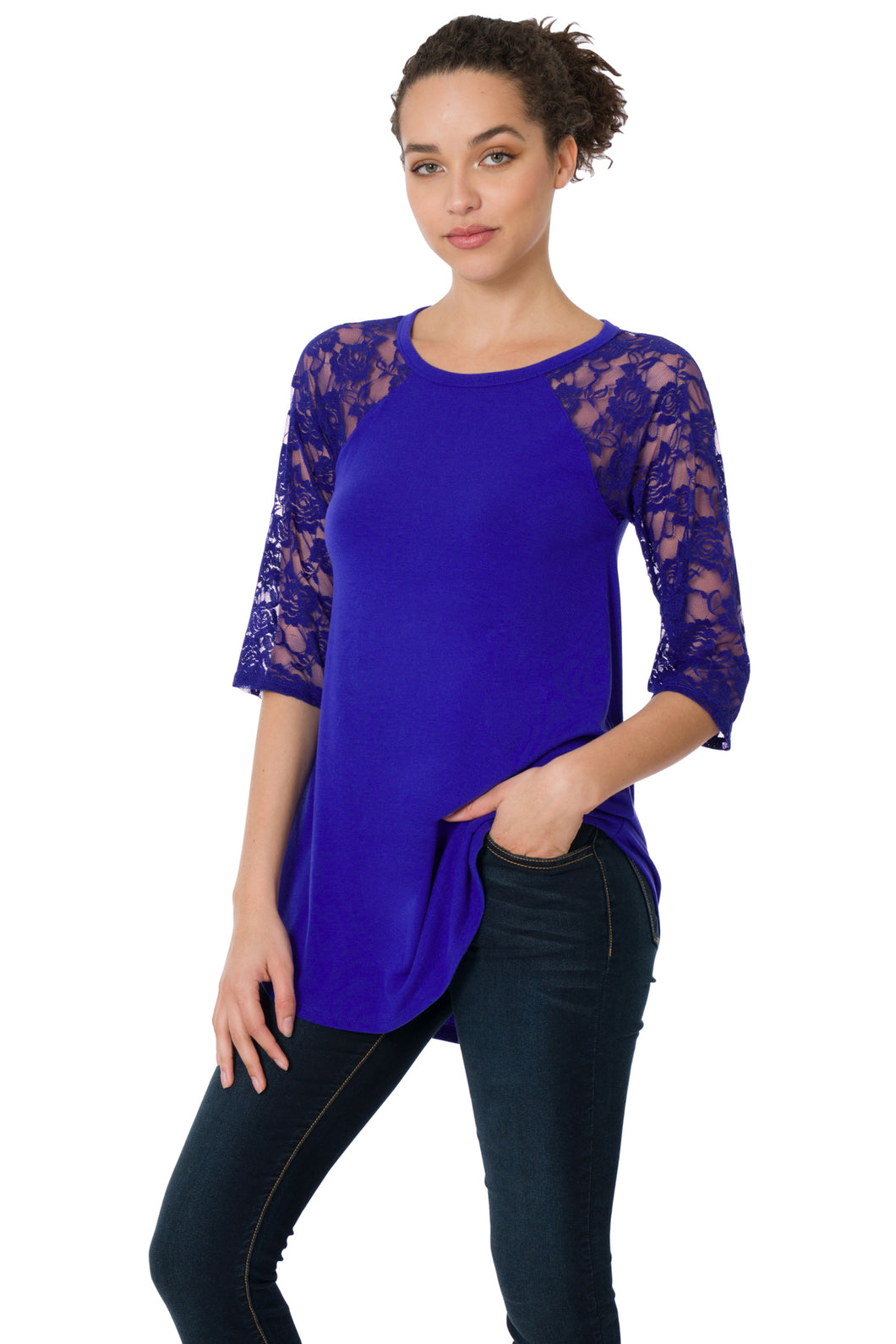 Bright Blue Lace Half Sleeve Top